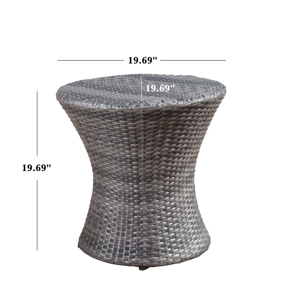 Outdoor Wicker Hourglass Side Table, Gray
