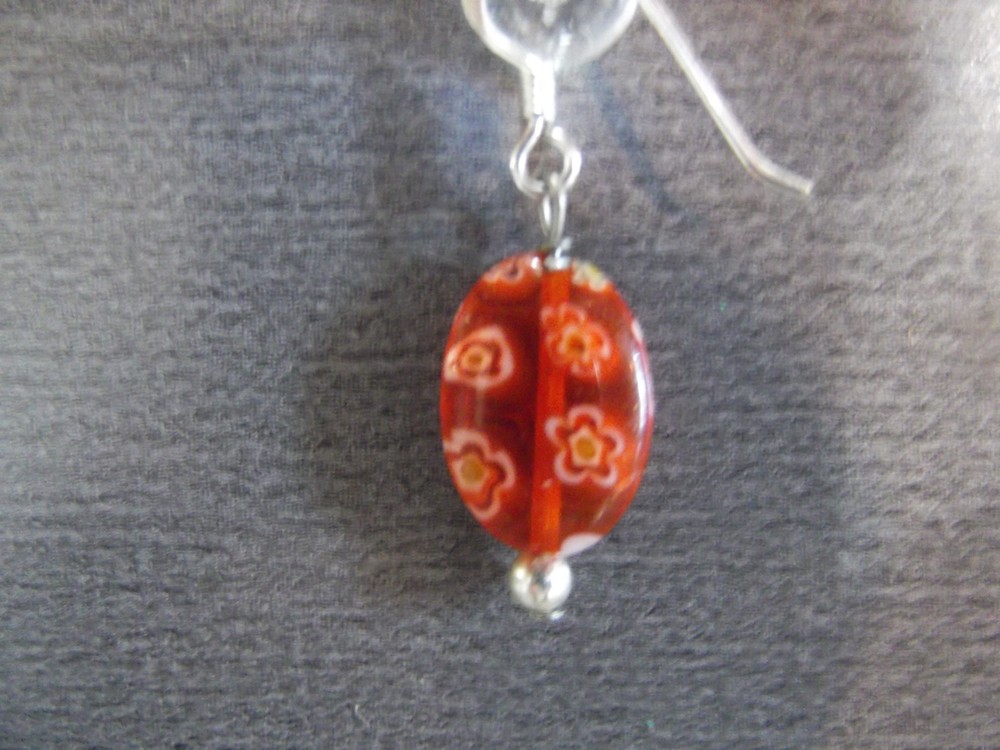 1 Pair Unique .5"in Glass Orange Etched Round Shape Dangle