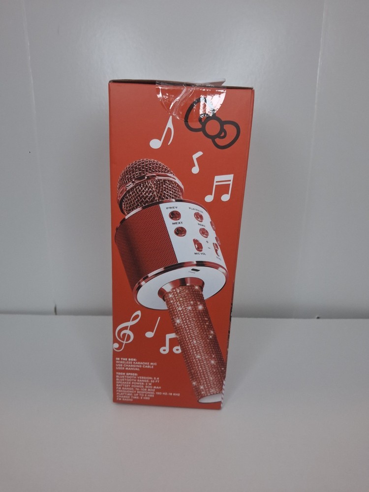 Hello Kitty Bluetooth Karaoke Microphone & Wireless Speaker USB Charging Red NIB