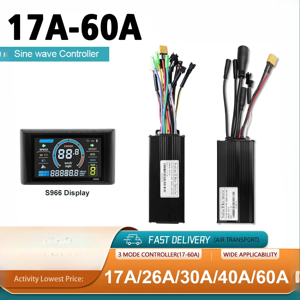 E-bike Three-Mode Sine Wave Controller 17A-60A SM/WP Plug with LCD S966 Display