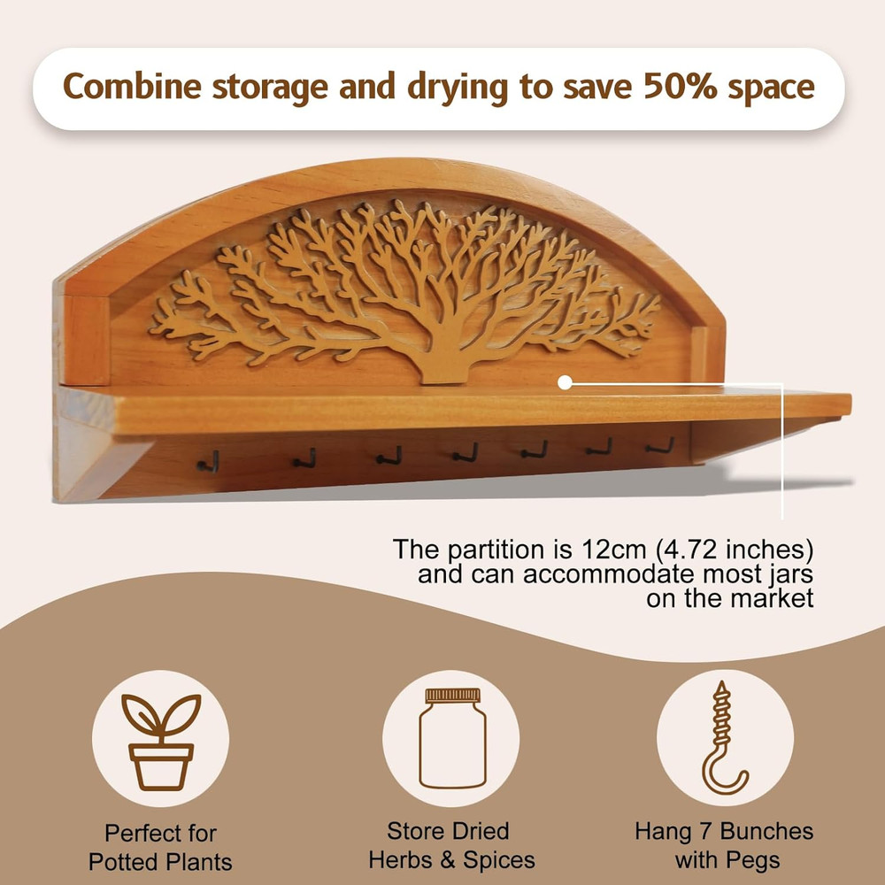 Hanging Herb Drying Rack - Artistic Life Tree Design. Space-Saving Kitchen Flowe