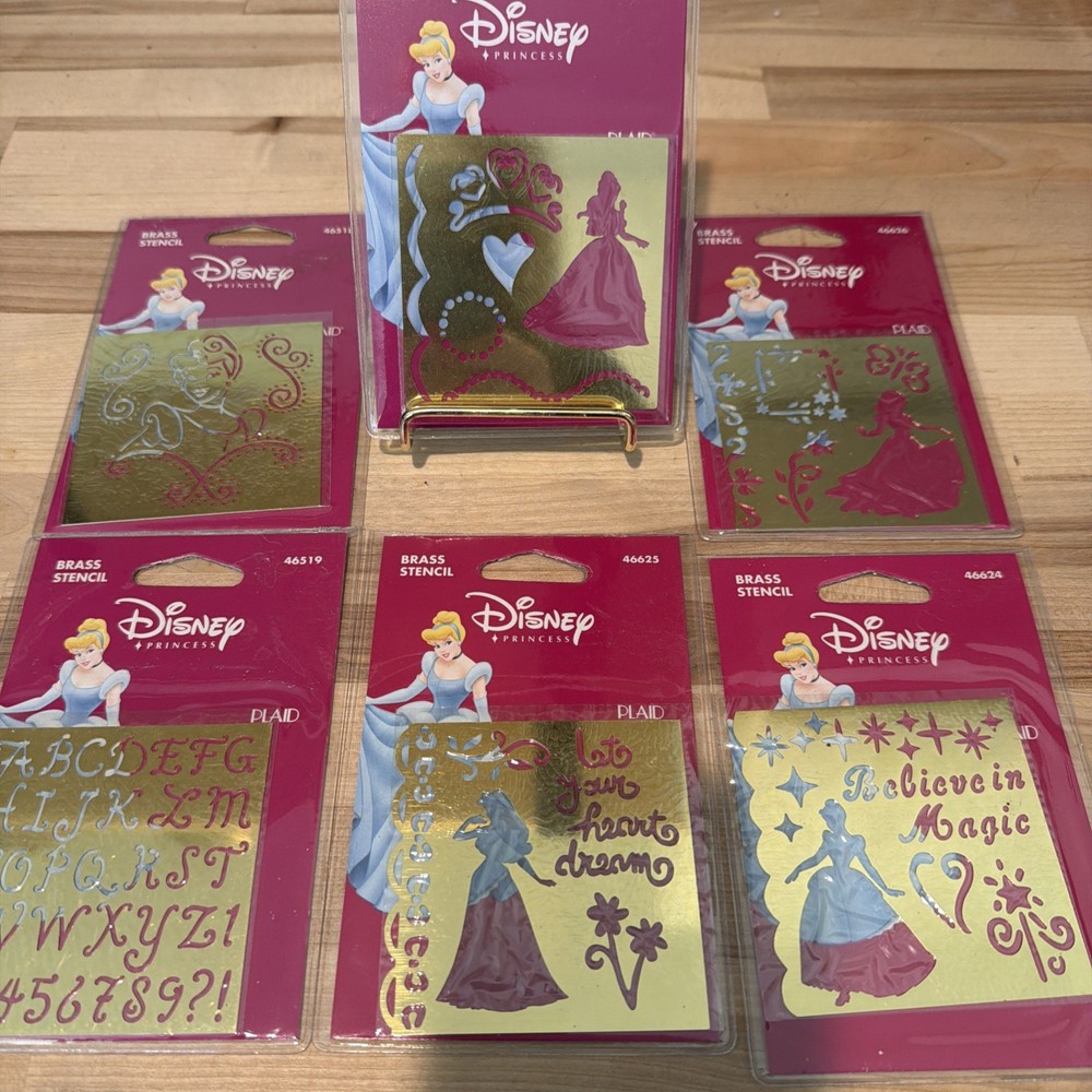 6 Solid Brass Stencil Embossing Crafting Disney Princess Alphabet NEW
