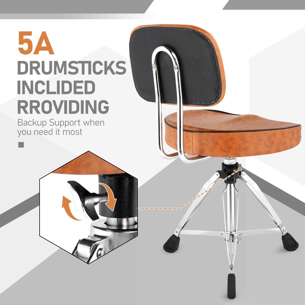 Drum Throne with Backrest, Height Adjustable Padded Seat Drum Stool