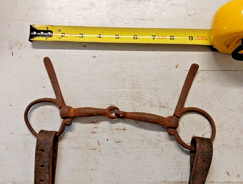 Antique Iron Horse Bit with Leather