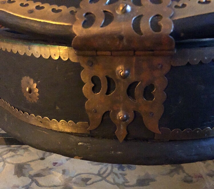 Unique Antique Wood & Brass Lock Trunk
