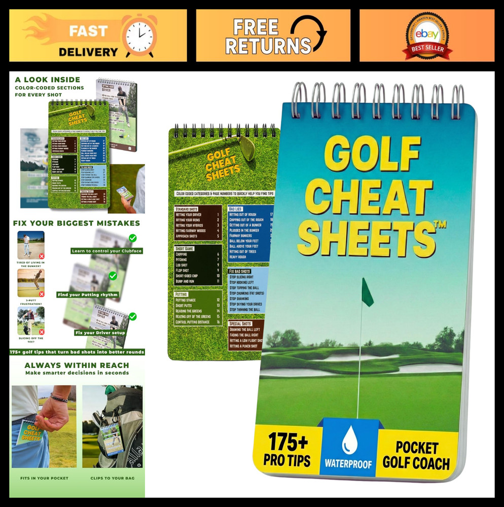 Waterproof Golf Cheat Sheets - 175+ Tips Pocket Guide for Beginners & Mid-Handic