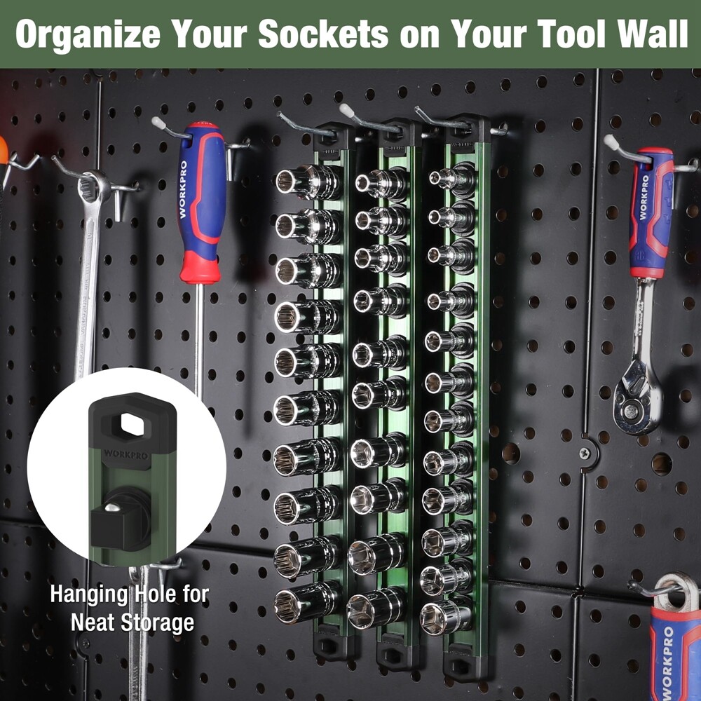 WORKPRO 1/4 Dr Magnetic Socket Organizer Aluminum Alloy (Socket not Included)