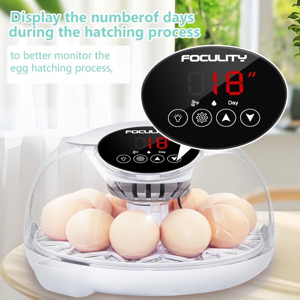 Egg Incubator for Hatching Chicks, Holds 12 Eggs, Automatic Egg Turner with T...