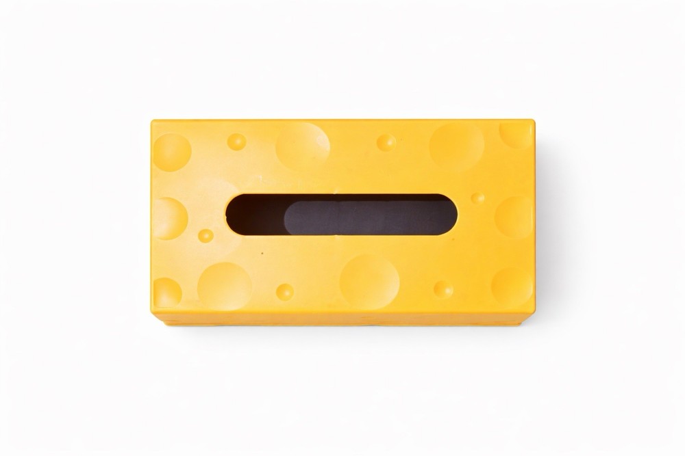 Yellow Plastic Cheese Block 3D Novelty Tissue Box Cover, Rectangular, Food Theme