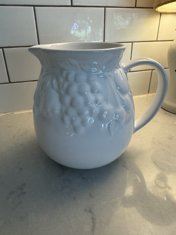Harry & David Pitcher All White with Fruit Design