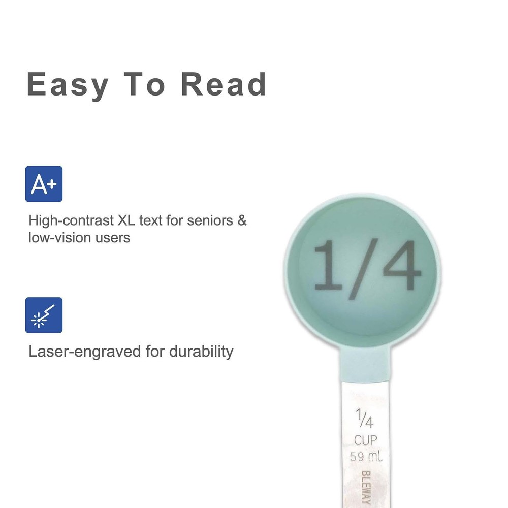 Easy to Read Measuring Cups & Spoons Set for Visually Impaired, Stackable,Lar...