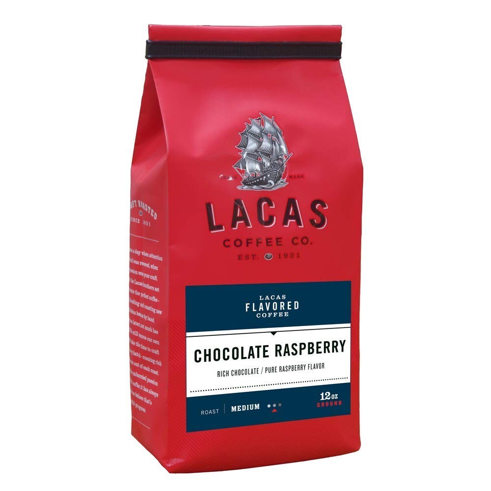 Lacas Coffee Flavored Coffee Chocolate Raspberry Ground 12oz