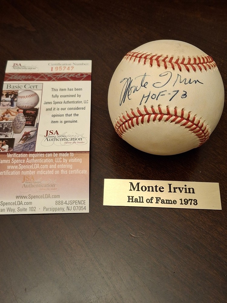 MONTE IRVIN GIANTS HOF HAND SIGNED AUTOGRAPHED ONL BASEBALL JSA COA INSCRIBED
