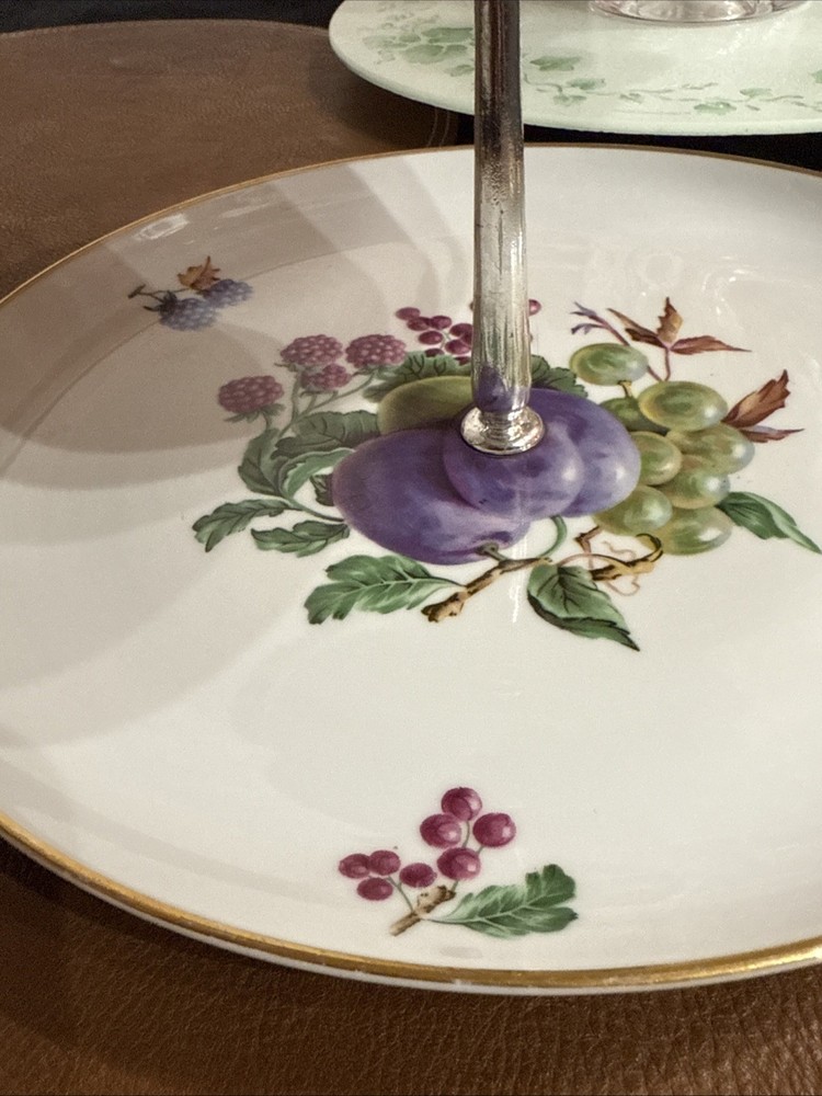 Vintage Snack Tray Two-Tier With Handle, Fruit Motif Great Spring Table Setting