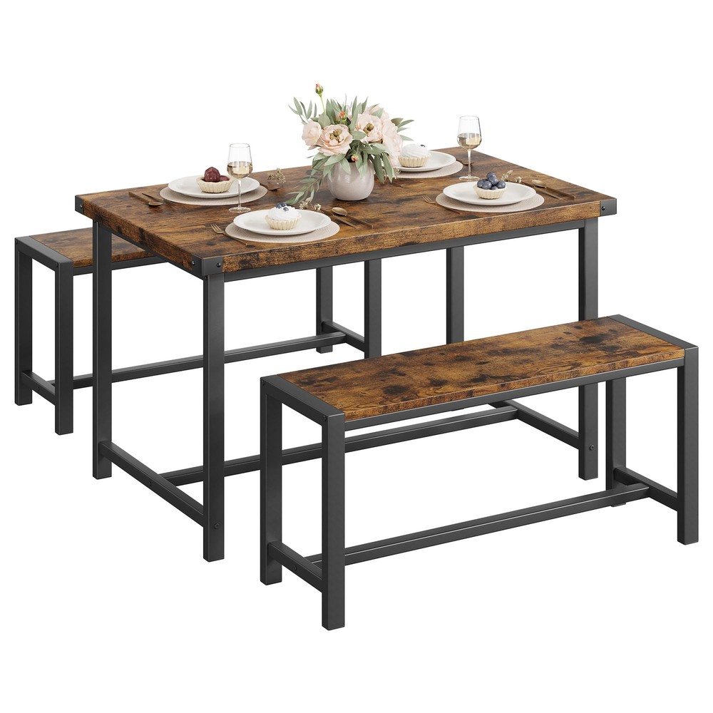 Dining Room Table Set for 4 ,Modern Kitchen Table and 2 Benches for Small Space