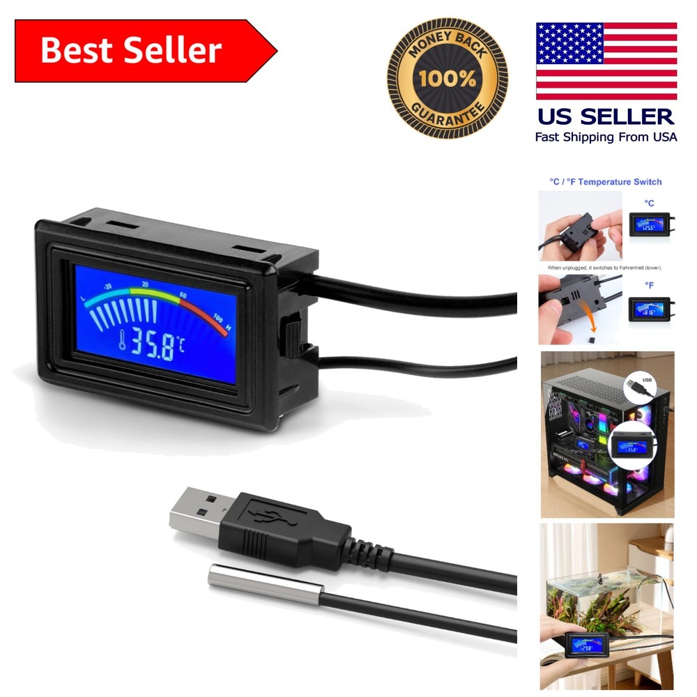 High Accuracy Digital Thermometer with LCD Display, USB Powered & Switchable ℉/℃