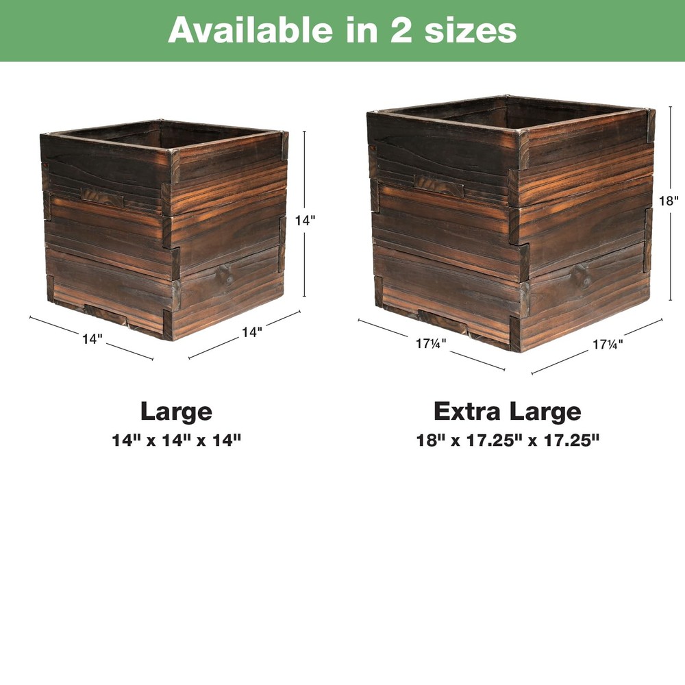 Large Decorative Wooden Planter w/ Universal Pole Support for String Light Po...