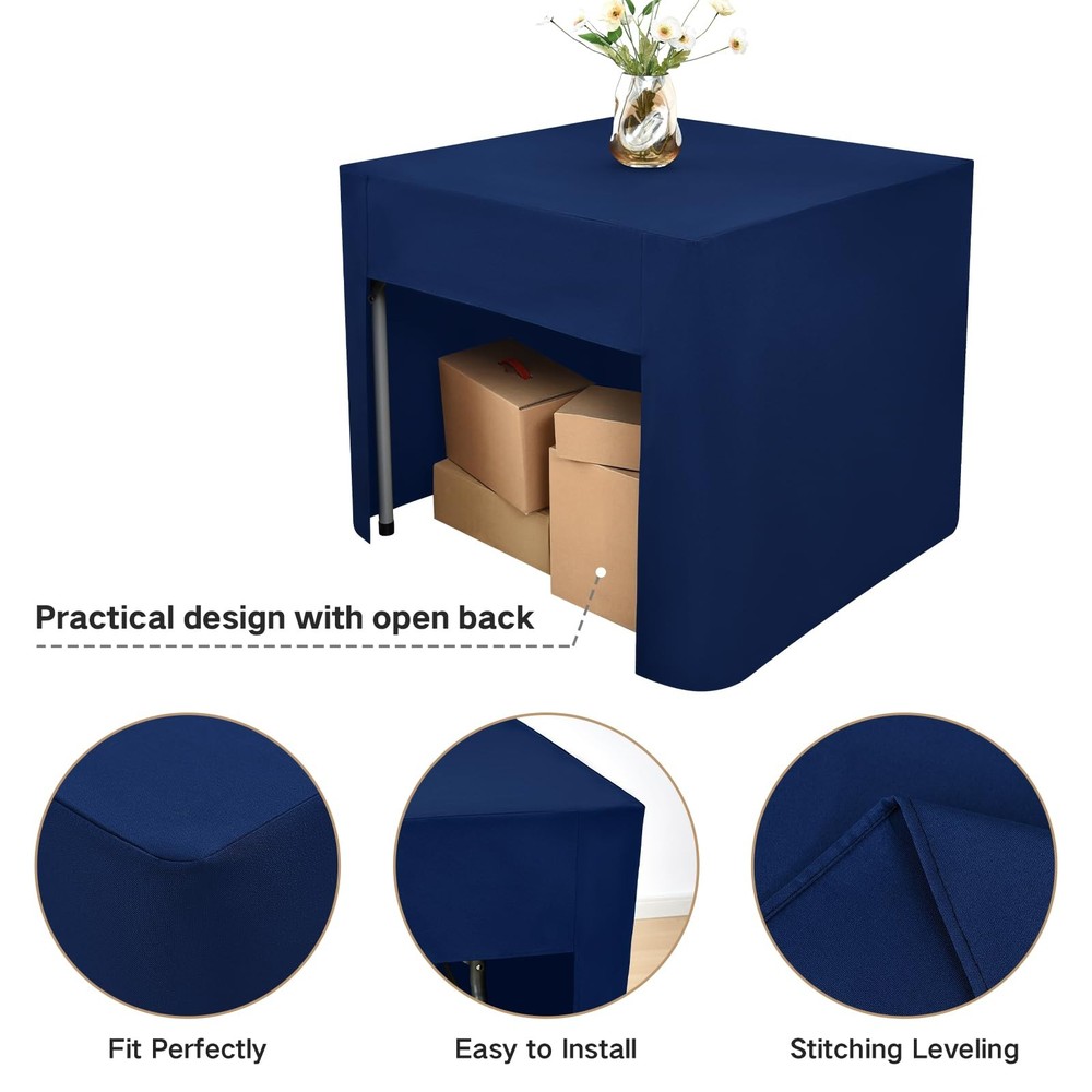 34x34" Navy Blue Square Open Back Fitted Tablecloth Washable Polyester