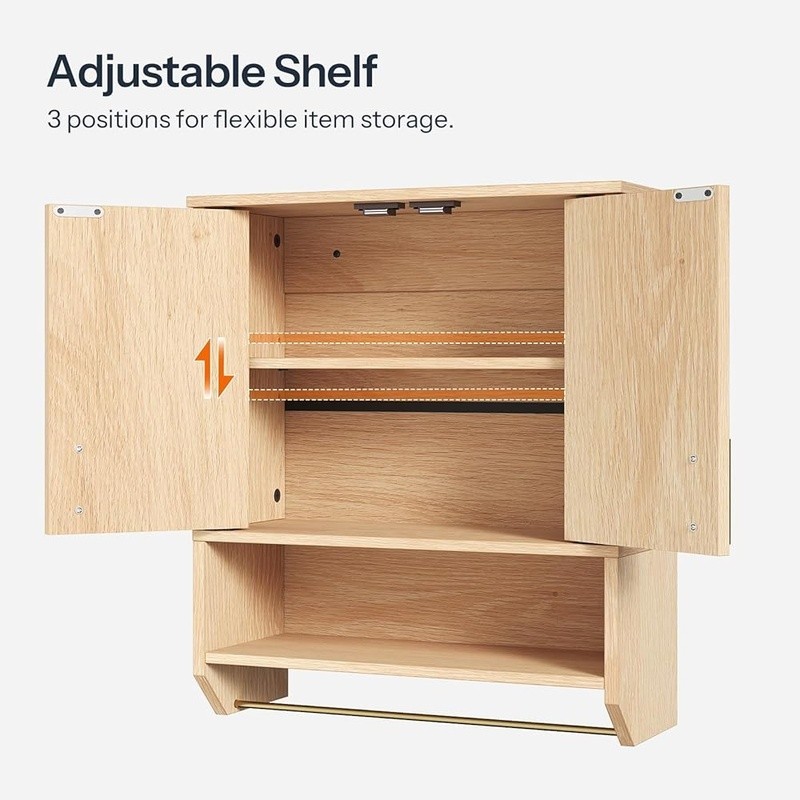 Wall Mounted Bathroom Cabinet Storage Organizer Double Doors W/ Adjustable Shelf