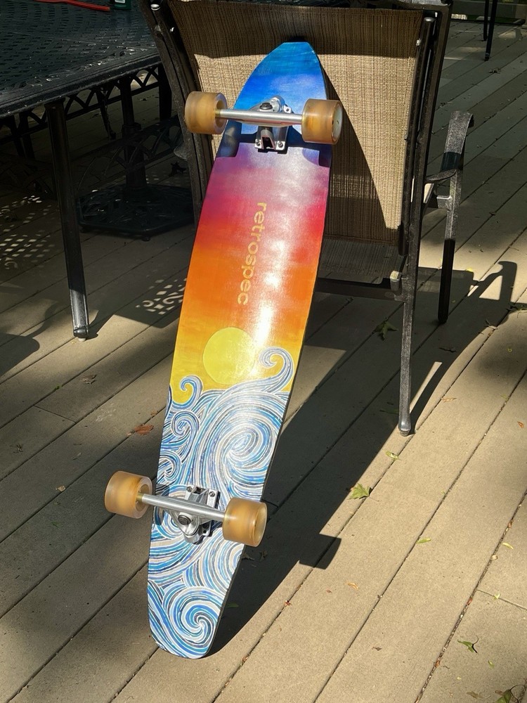 Customized Retrospec Longboard - Sunset over ocean - Hand-painted - Used