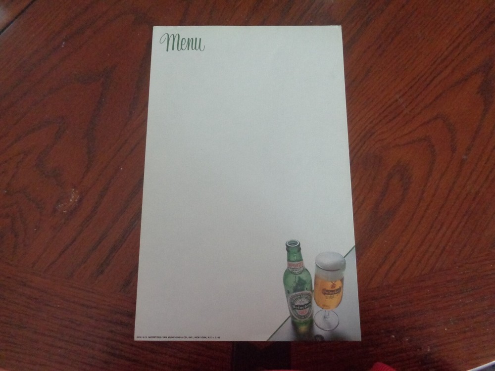 Heineken Beer Menu Sheet