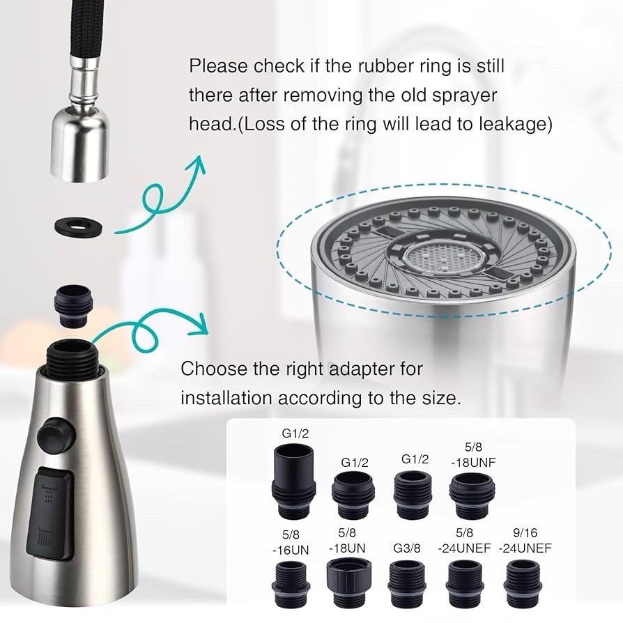 (UTD)Metal Kitchen Faucet Head Replacement, 3-Function Pull Down Spray Head