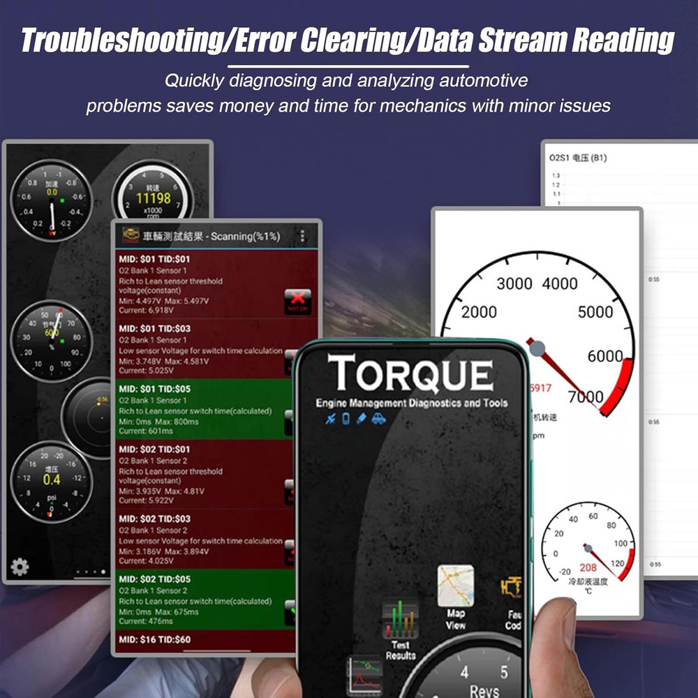 Bluetooth OBD2 OBDII Car Diagnostic Scanner Auto Fault Code Reader Tool ELM327