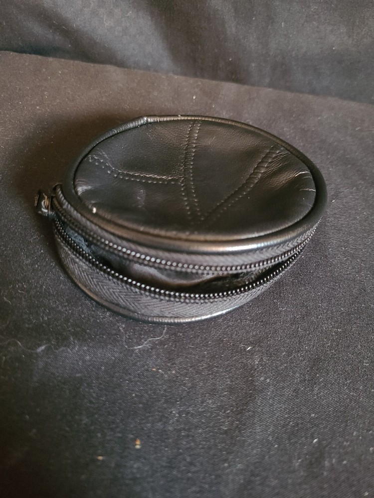 Patch Leather (Polyester) Round Coin Zipper Pouch Black