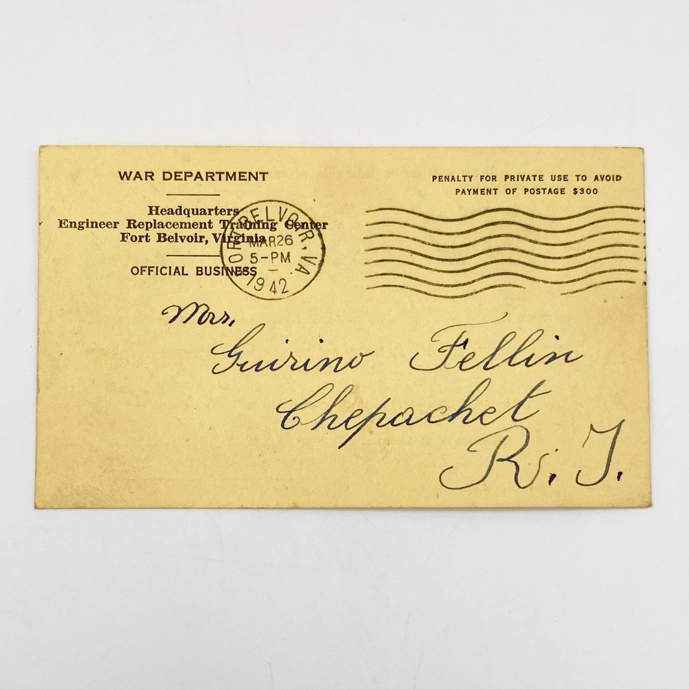 Vintage Ephemera WWII War Dept Engineer Replacement Training Center 1942