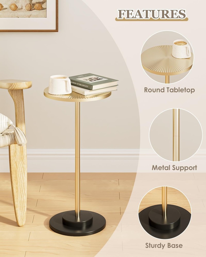 Round Side Table Small Drink Table Small Spaces Modern Accent End Table W/ Metal