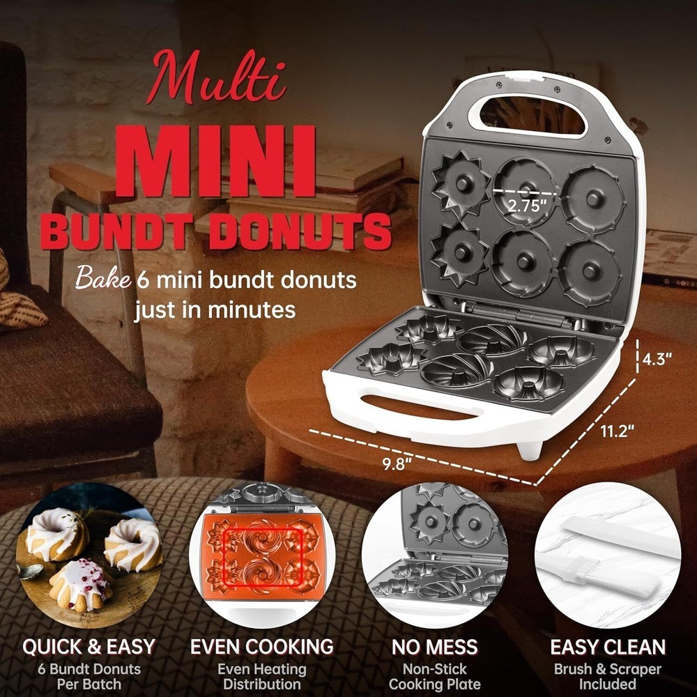 Mini Donut Maker Machine Electric Mini Bundt Cake Pan for Breakfast Desserts