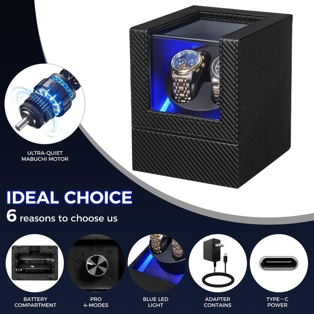 BEWISHOME Watch Winder for Automatic Watches, Double Widner with Black