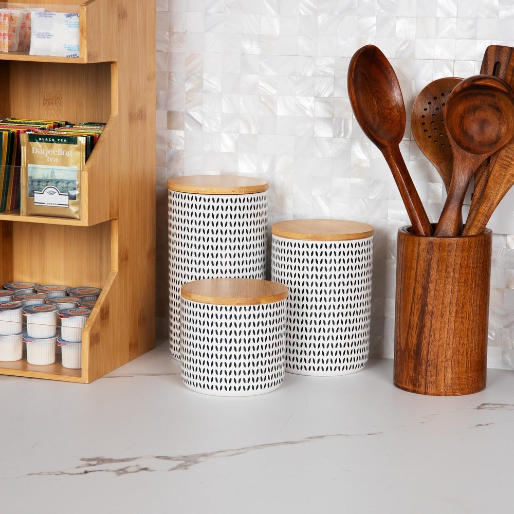 3-Piece Canister Set, Sugar Container, Coffee Storage, Lids, Kitchen, Ceramic...
