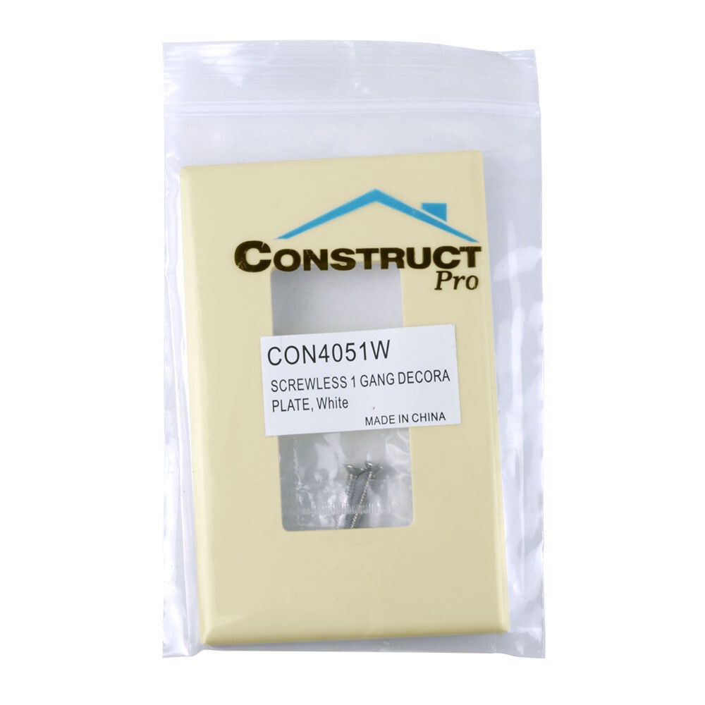 Construct Pro Single Gang Wall Plate with Screwless Face (Ivory)