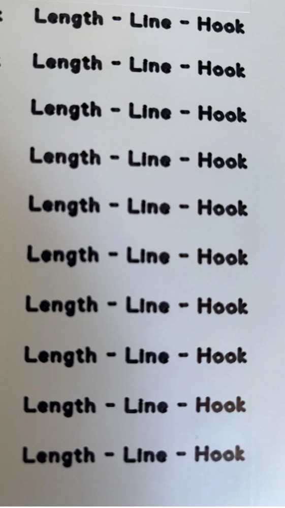 66 PRINTED VINYL LABEL - POLE FLOAT - RIG - WINDER - WATERPROOF HOOK - SELECTION