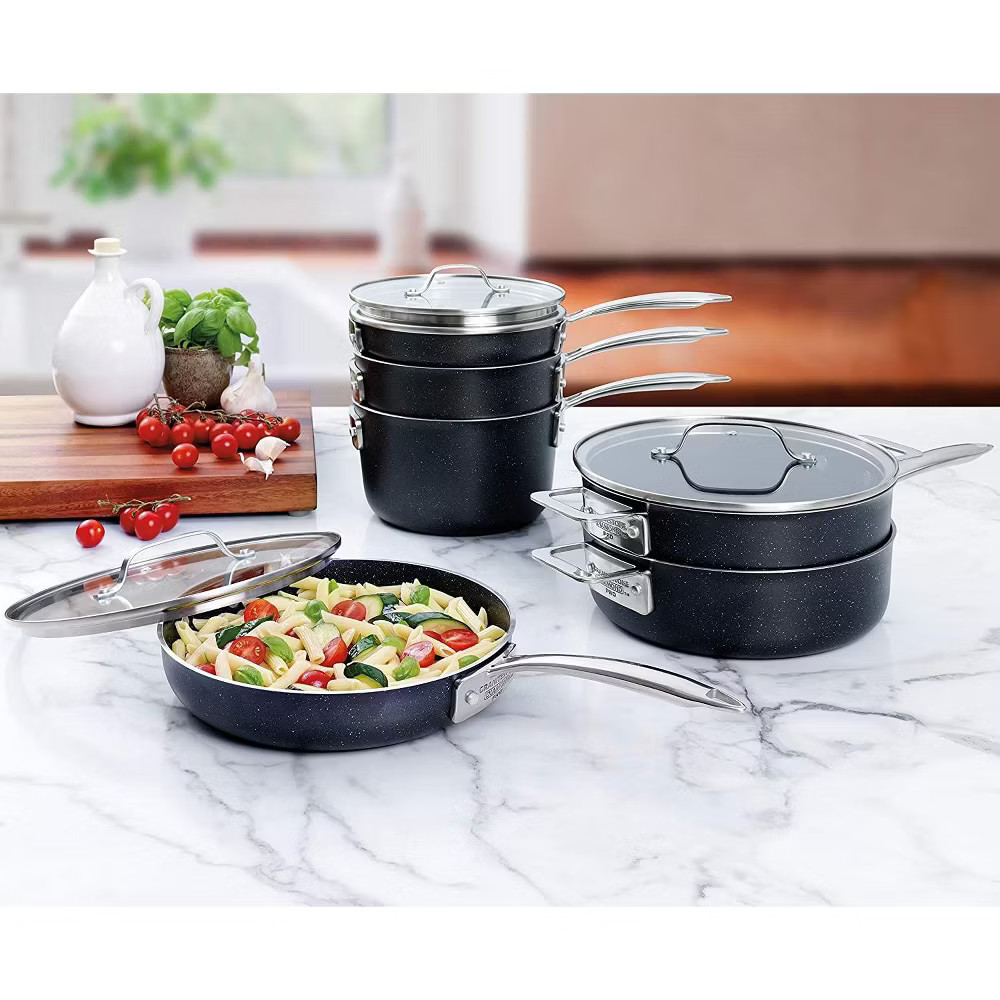Granitestone Pots and Pans Set 10 Pc Stackable Space Saving Nonstick Cookware