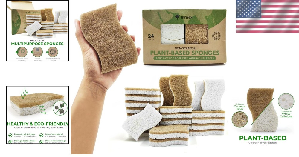 Non Scratch Dish Sponges - Biodegradable Cellulose & Coconut
