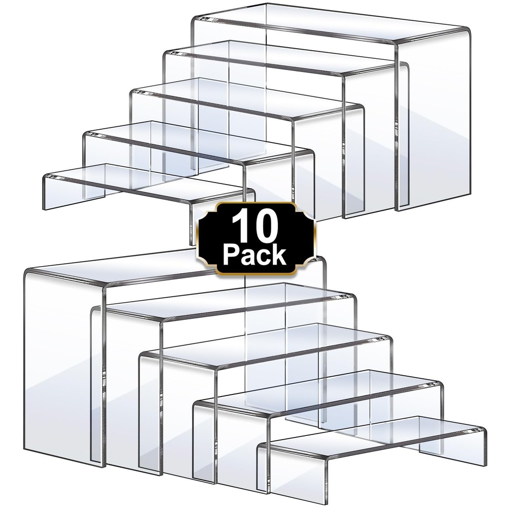 Large Acrylic Risers, 10 Pcs 2 Set(7”L~8”L~9”L) Riser Display Shelf, Clear Re...