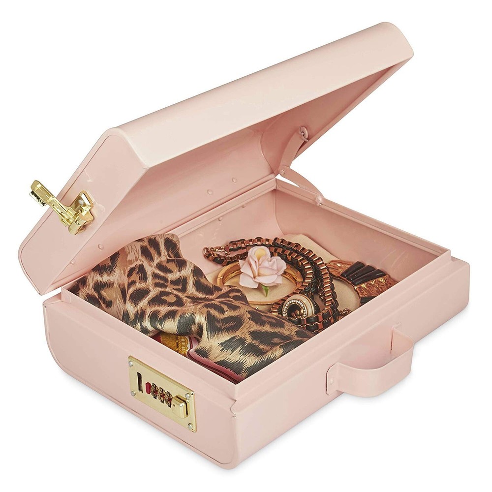 Metal Rectangular Briefcase Storage Trunk Jewelry & Storage Chest With Lock