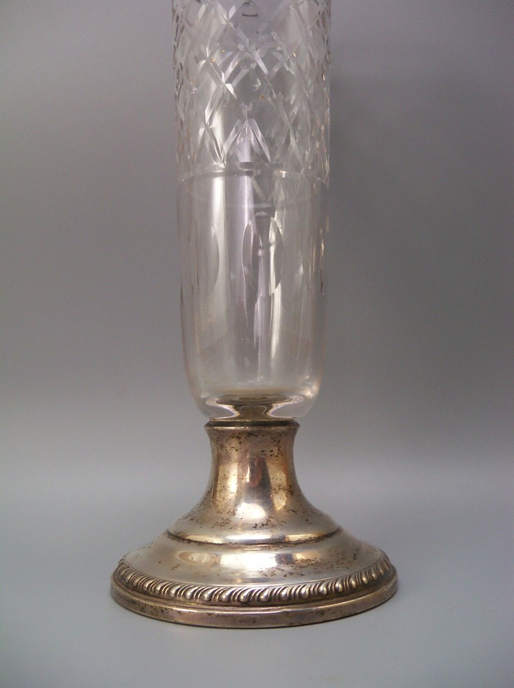 Sheffield & Co Weighted Sterling Silver Cut Crystal Vase