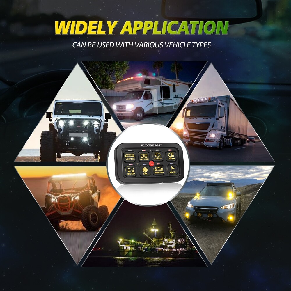 Auxbeam Multifunction RGB 8 Gang Switch Panel with bluetooth Controlled for JEEP