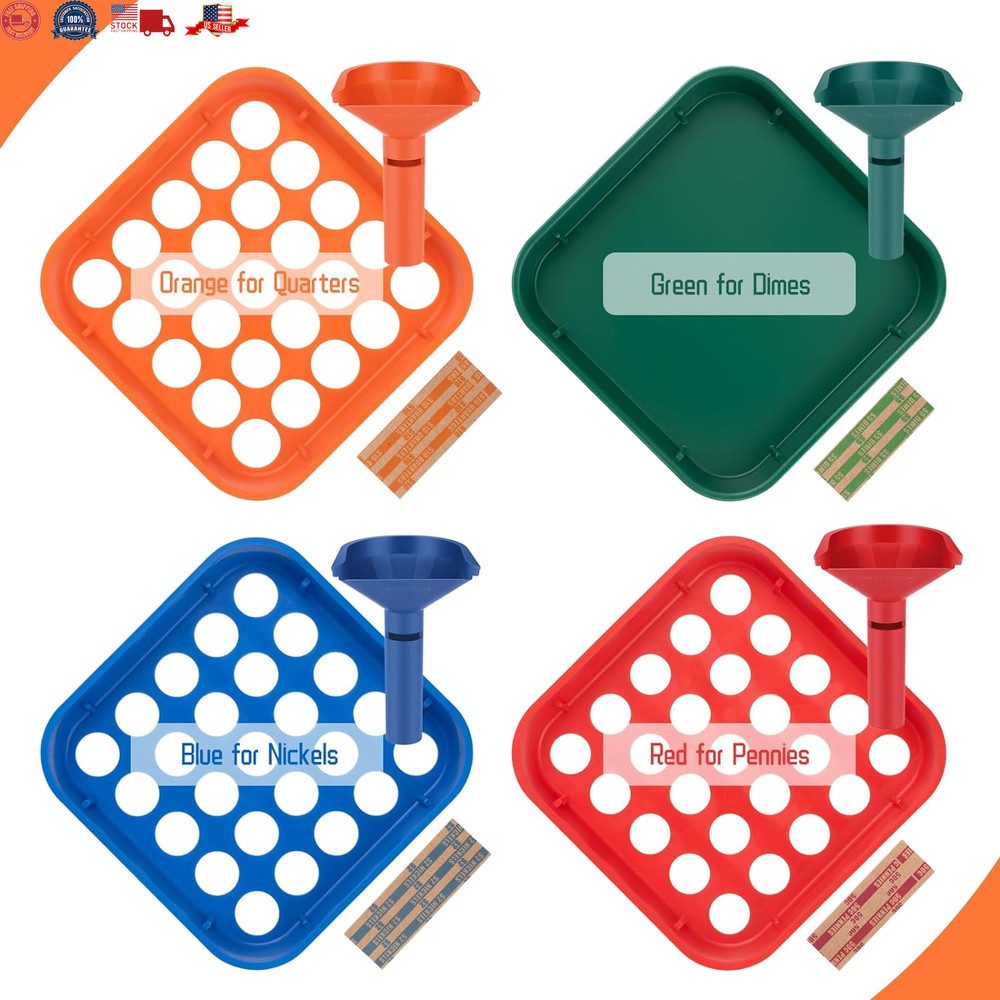 Coin Counters & Coin Sorters - 4 Color Coded Coin Sorting Tray and Coin Counting