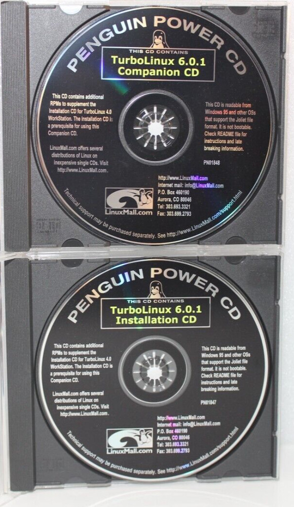 LINUXMALL TURBO LINUX 6.0.1 PENGUIN POWER CD VINTAGE SOFTWARE INSTALL COMPANION