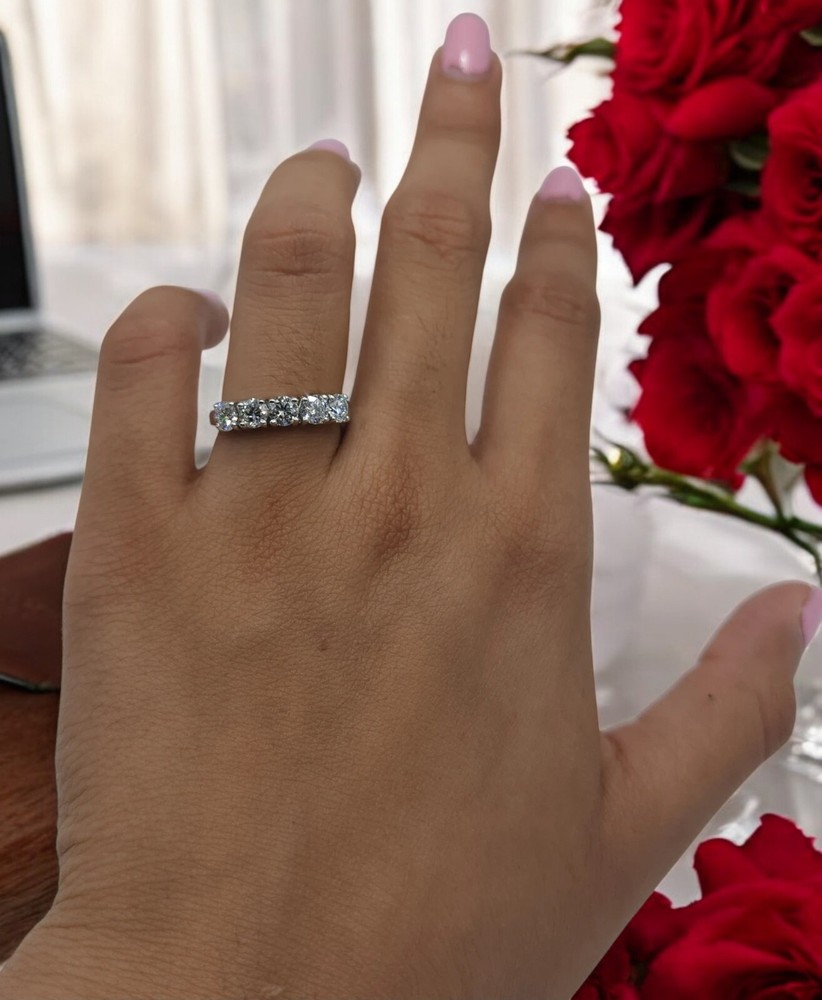 14k Solid Gold 5 Diamond Half Eternity Band, Lab Created Diamond 1.25ctw Ring