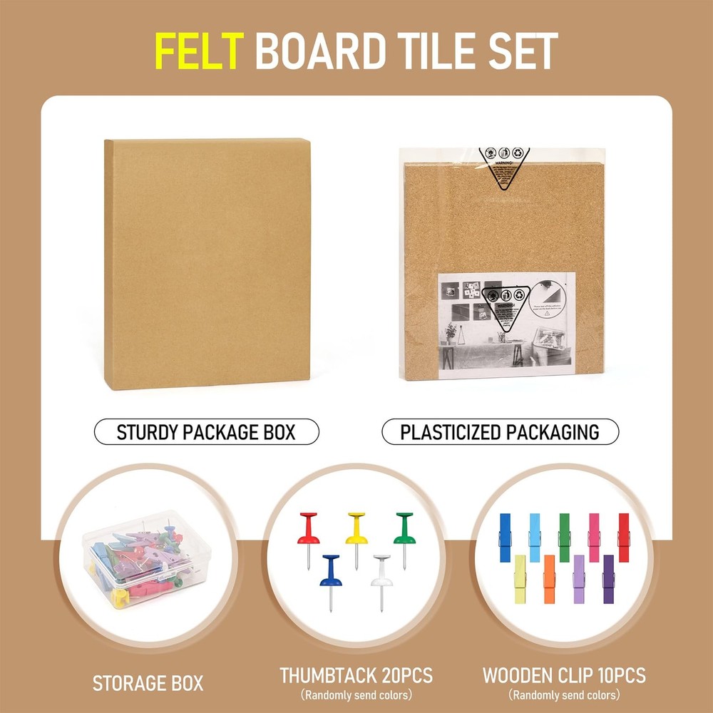 4 PCS Square Cork Board Tiles Self Adhesive Small Wall Decorative