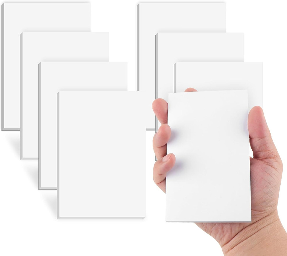 Note Pads 3X5 In, 8 Pack Blank Notepad, White Scratch Pads for Writing, 50 Sheet