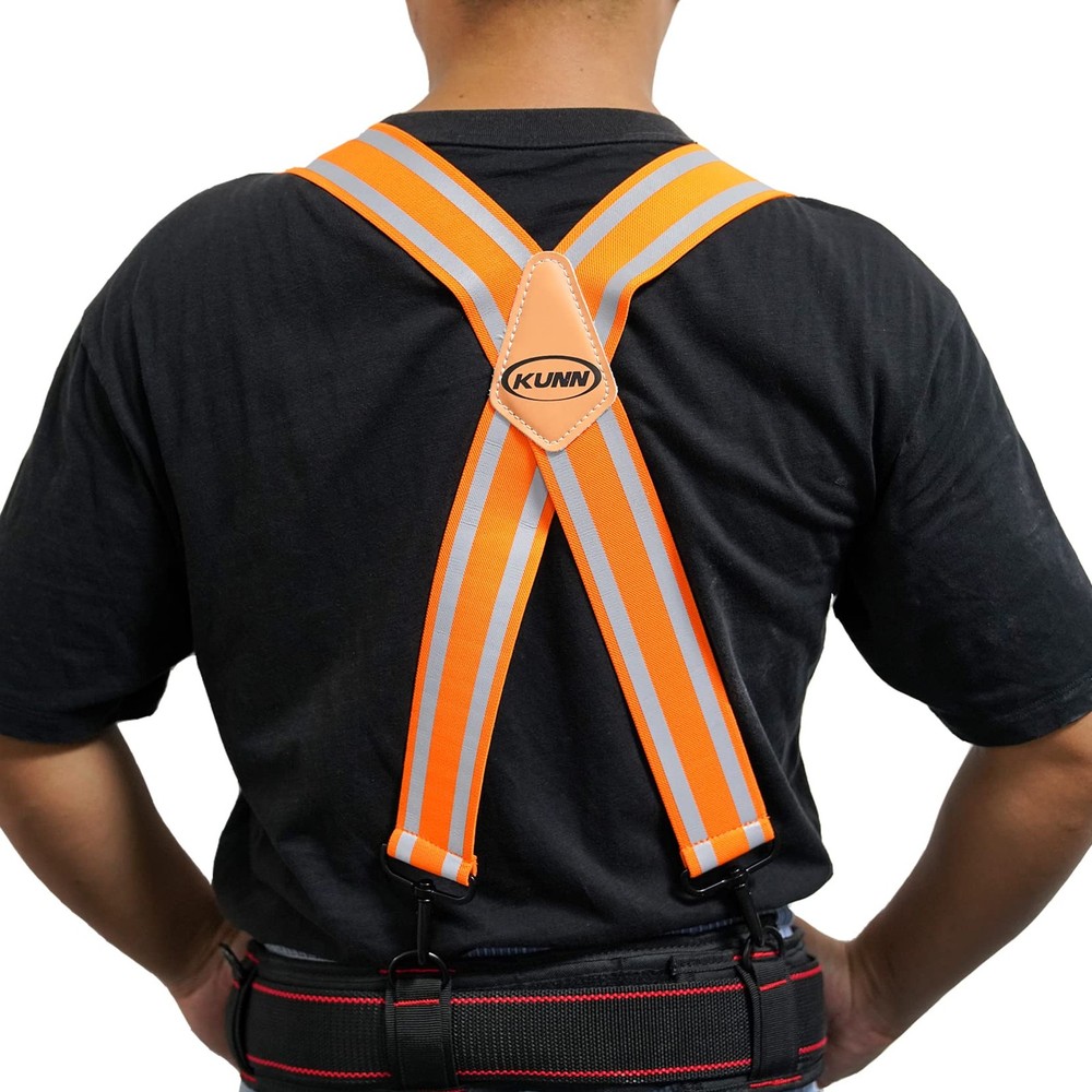 Men Reflective Work Suspenders 2" Elastic High Visibility Tool Belt Snap Hooks