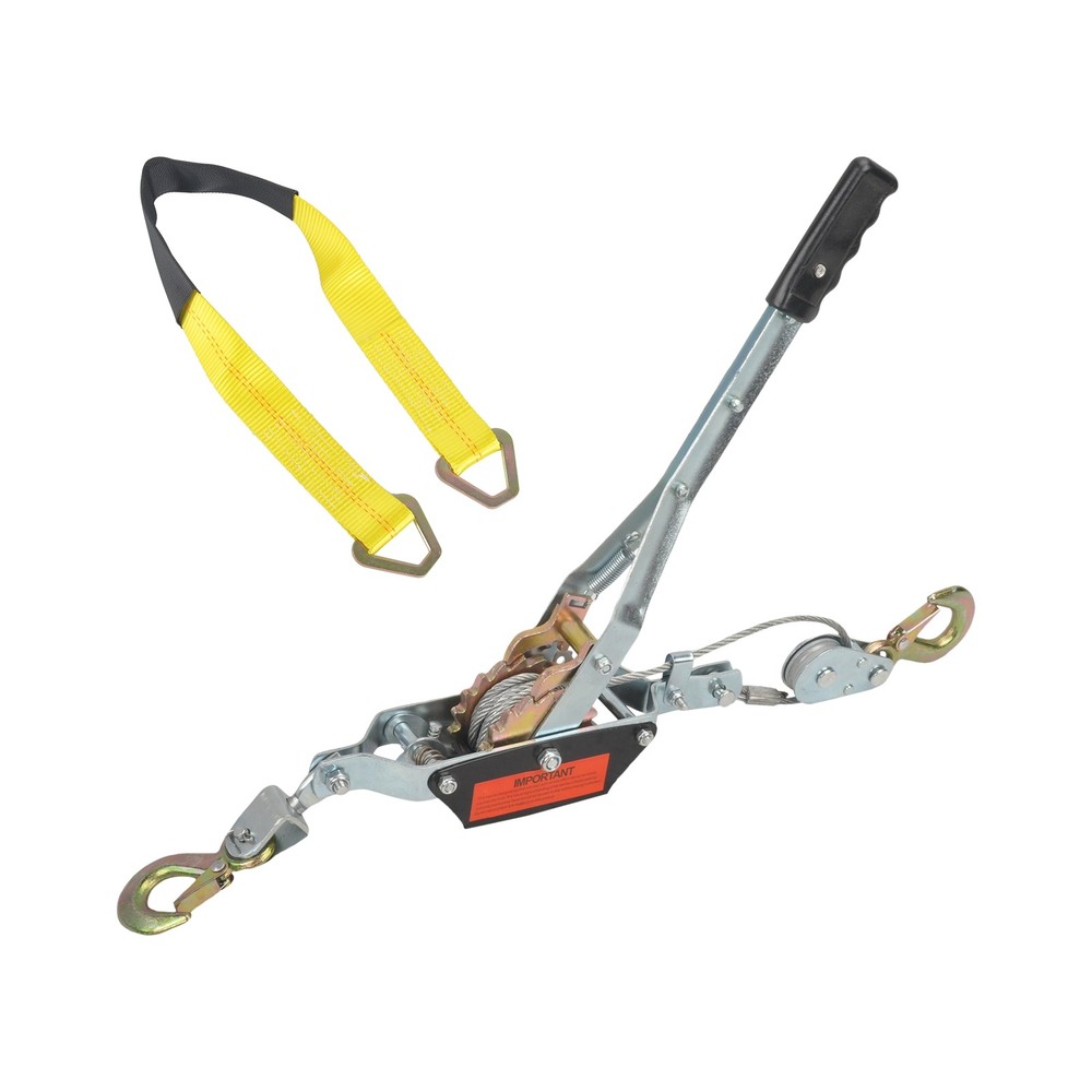2 Ton 2 Hook Ratchet Come Along Puller & 2'' X 36" Axle Tie Down Strap w/ D Ring