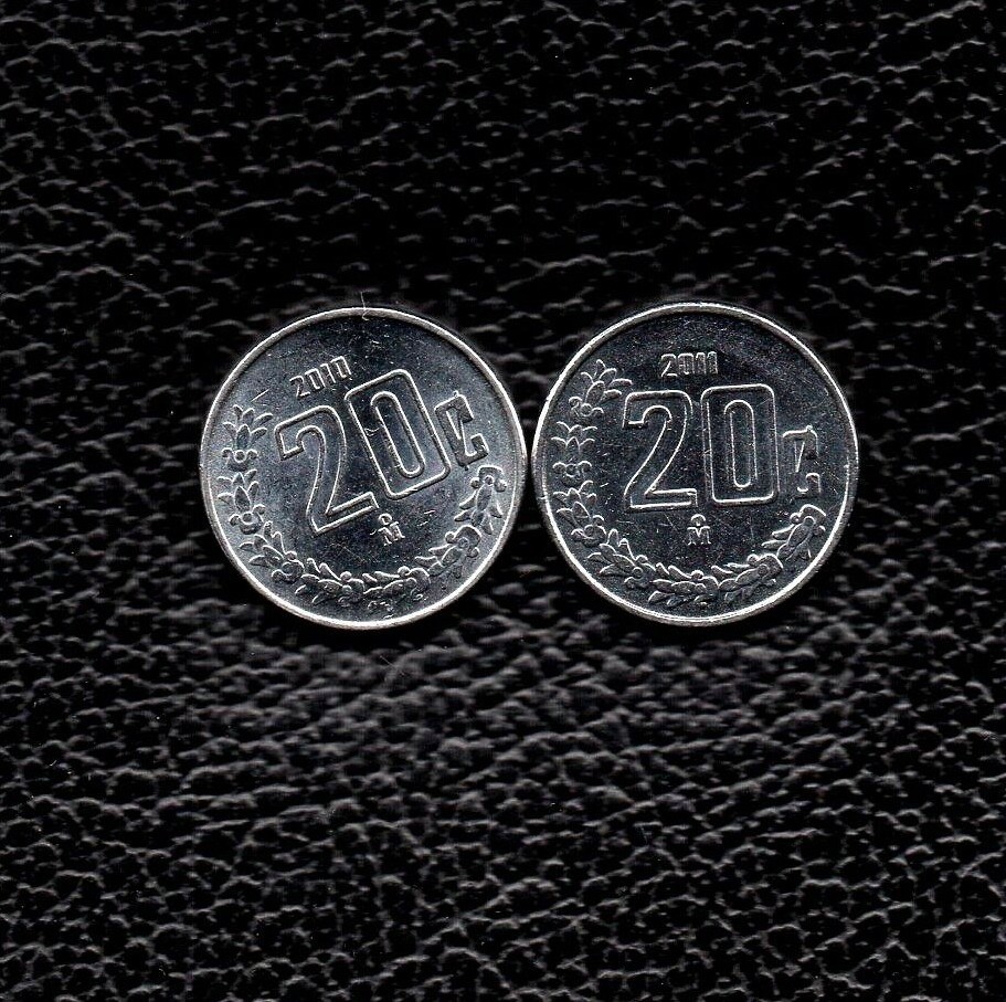 (2) 20 Centavos 2010-2011   Mexico Nice Coins!!!