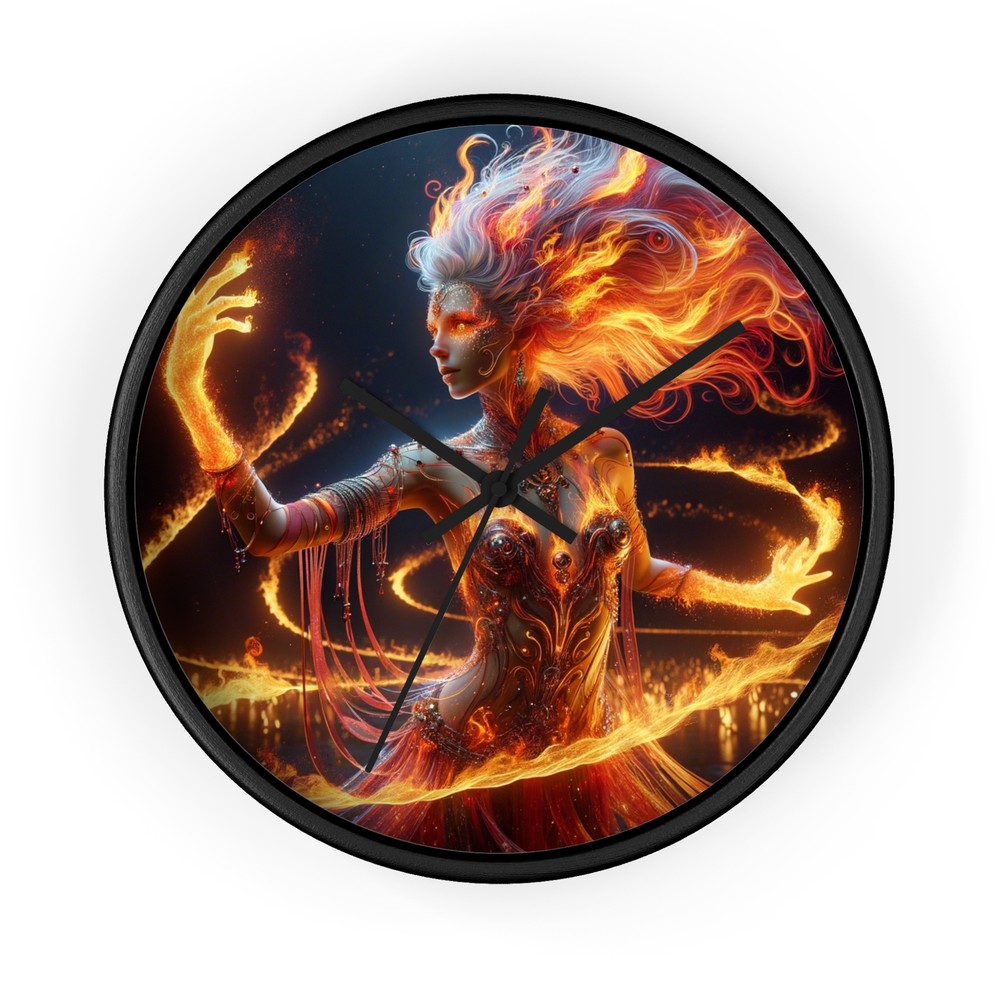Home Decor Wall Clock Elemental Flame Dancer Hyper-Realistic Art